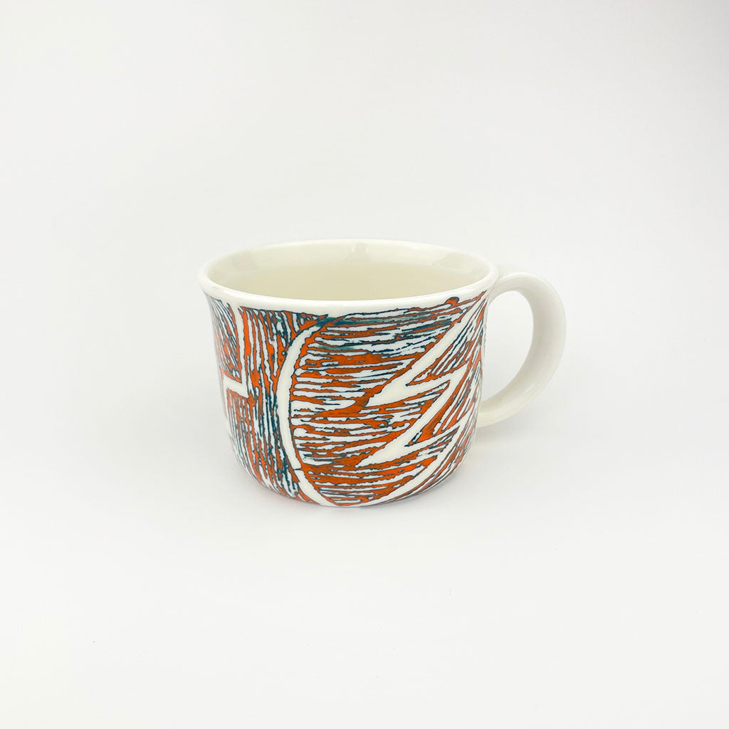 ORANGE AND TEAL PORCELAIN CUP