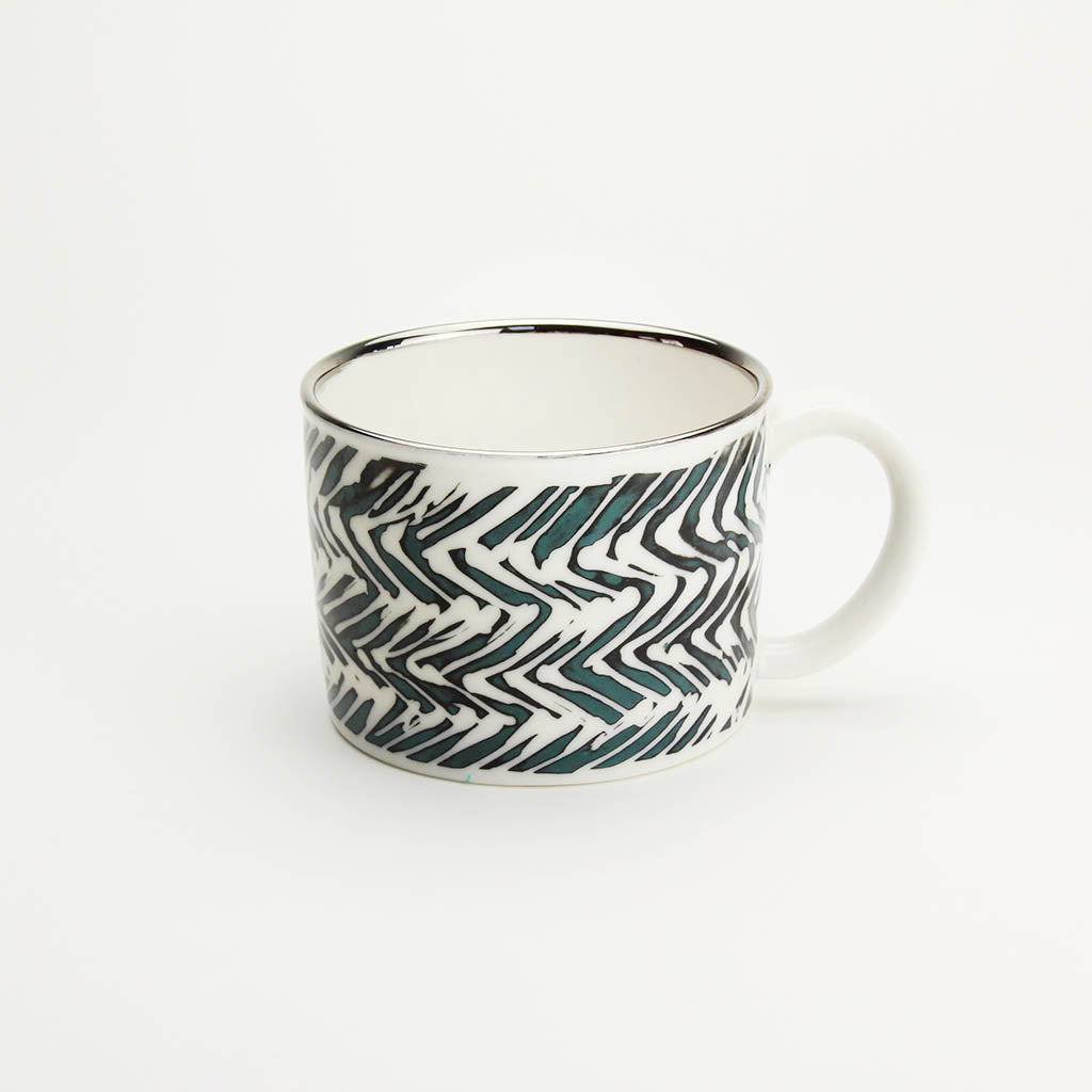 TEAL & PLATINUM PORCELAIN CUP